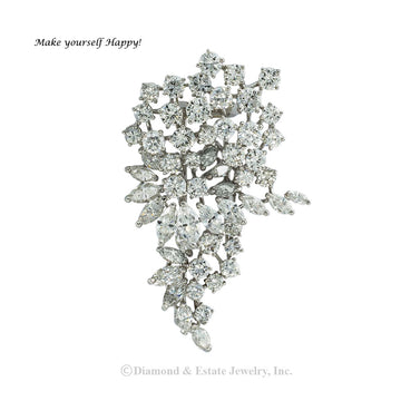 Harry Winston 6.70 carats of diamonds and platinum clip brooch circa 1969.  Jacob's Diamond & Estate Jewelry.