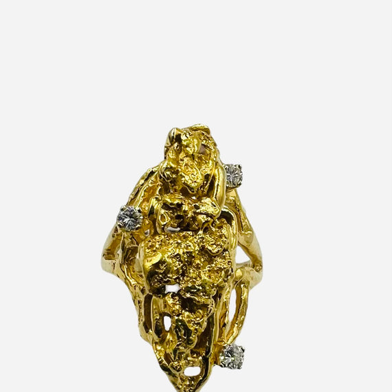 Vintage Gold Nugget Yellow Gold Diamond Ring - Jacob's Diamond and Estate Jewelry