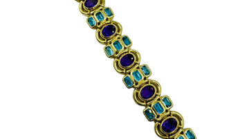Blue Topaz Amethyst Yellow Gold Bracelet