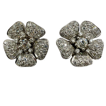 Vintage Diamond Flower Platinum Clip On Earrings - Jacob's Diamond and Estate Jewelry