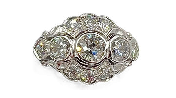 Art Deco Three Stone Diamond Ring Size 8+