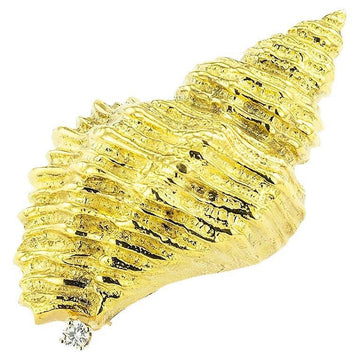 Conch Diamond Yellow Gold Brooch - Jacob's Diamond and Estate Jewelry