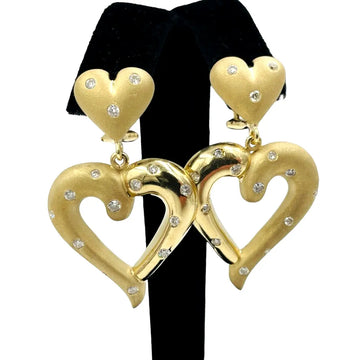 Heart Shaped Dangling Yellow Gold Diamond Earrings - Jacob's Diamond and Estate Jewelry