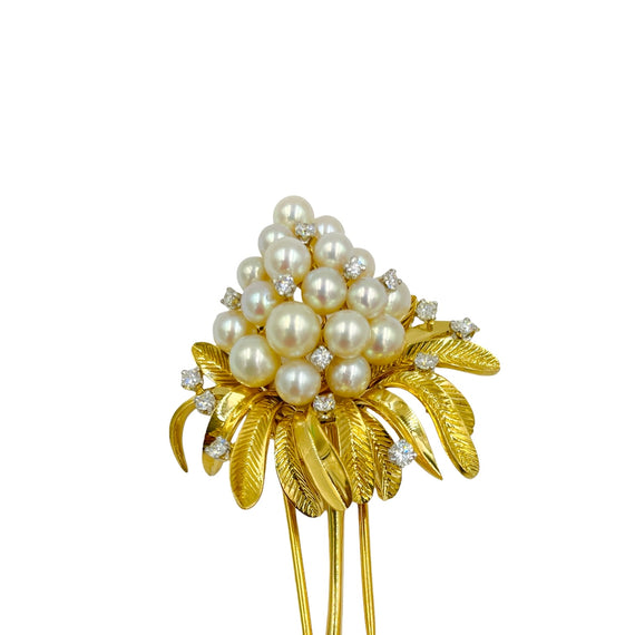 Tiffany Pearl Diamond Yellow Gold Brooch - Jacob's Diamond and Estate Jewelry