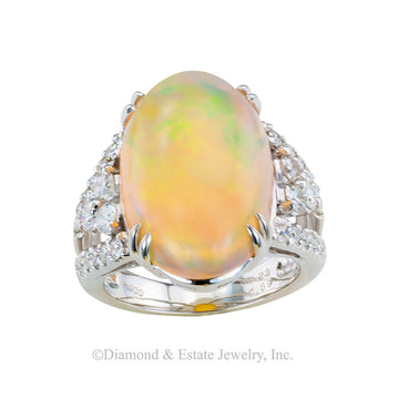 Estate opal diamond and platinum cocktail ring circa 2000.   