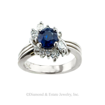 Sapphire diamond and white gold engagement ring circa 2000. Jacob's Diamond & Estate Jewelry.
