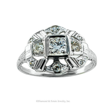  Art Deco old European-cut diamond and white gold engagement ring circa 1930. Jacob's Diamond & Estate Jewelry.