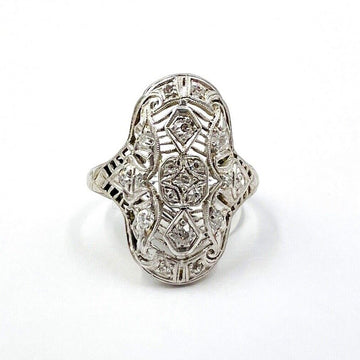 Art Deco Diamond Filigree White Gold Platinum Ring - Jacob's Diamond and Estate Jewelry