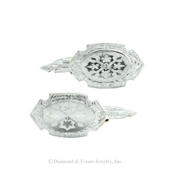 Edwardian platinum and gold double-side cufflinks circa 1910. Jacob's Diamond & Estate Jewelry.