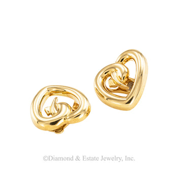 Paloma Picasso Tiffany & Co yellow gold heart-shaped clip-on earrings circa 1980.
