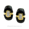 Black Enamel Diamond Gold Clip Post Earrings