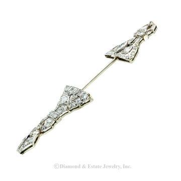 Art Deco diamond and platinum jabot brooch circa 1925. Jacob's Diamond & Estate Jewelry.