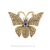 Victorian Sapphire Seed Pearl Butterfly Yellow Gold Brooch Pendant