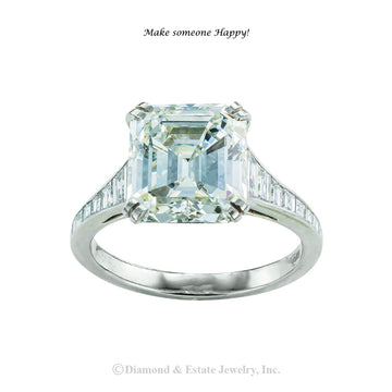 GIA report certified 4.09-carat emerald-cut diamond solitaire engagement ring.  Jacob's Diamond & Estate Jewelry.