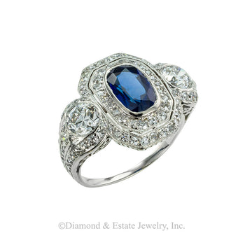 Edwardian sapphire diamond and platinum ring circa 1910. Jacob's Diamond & Estate Jewelry.