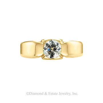 Art Deco 0.90 carat old European-cut diamond and yellow gold Austro-Hungarian gentleman’s ring circa 1925.  Jacob's Diamond & Estate Jewelry.