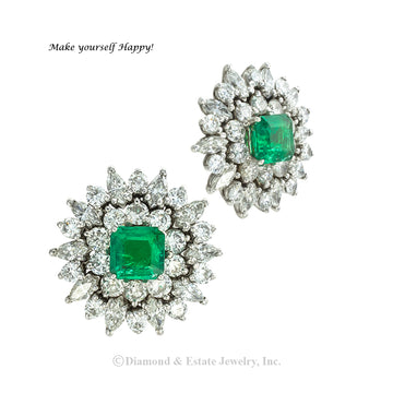 Emerald and diamond cocktail earrings circa 1960. Jacob's Diamond & Estate Jewelry.