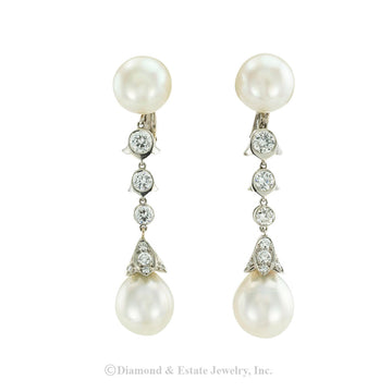 Cartier South Sea cultured pearls and diamond platinum drop earrings circa 1990.  Jacob's Diamond & Estate Jewelry.