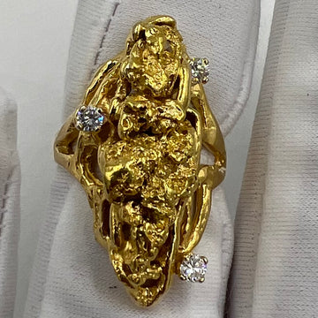 Vintage Gold Nugget Yellow Gold Diamond Ring - Jacob's Diamond and Estate Jewelry