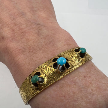 Victorian Turquoise Yellow Gold Bangle Bracelet - Jacob's Diamond and Estate Jewelry