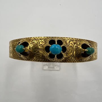 Victorian Turquoise Yellow Gold Bangle Bracelet - Jacob's Diamond and Estate Jewelry
