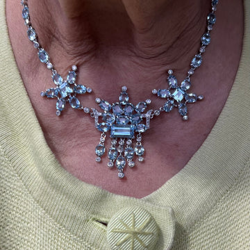 Aquamarine Diamond Platinum Fringe Necklace Circa 1950s