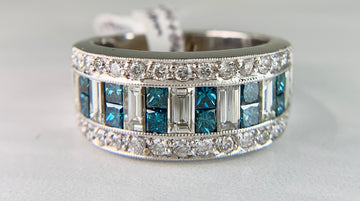 Sofia Fiori White And Blue Diamond White Gold Band Ring