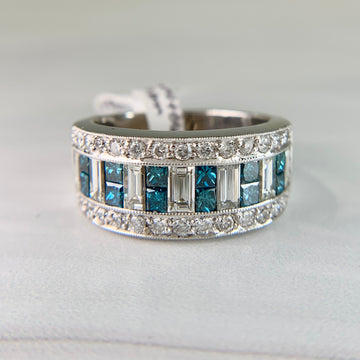 Sofia Fiori White And Blue Diamond White Gold Band Ring - Jacob's Diamond and Estate Jewelry