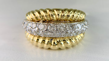 1980s Diamond 18k Two Tone Dome Ring