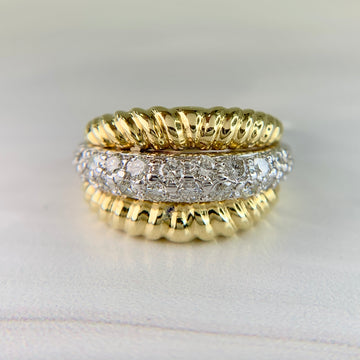 1980s Diamond 18k Two Tone Dome Ring - Jacob's Diamond and Estate Jewelry