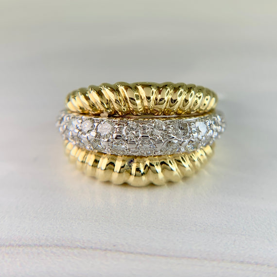 1980s Diamond 18k Two Tone Dome Ring - Jacob's Diamond and Estate Jewelry