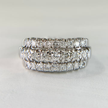 1950s Three Row Diamond White Gold Band Ring - Jacob's Diamond and Estate Jewelry