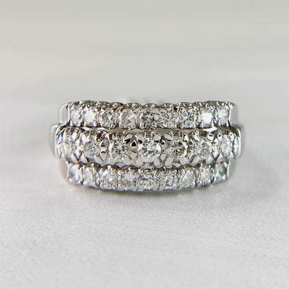1950s Three Row Diamond White Gold Band Ring - Jacob's Diamond and Estate Jewelry