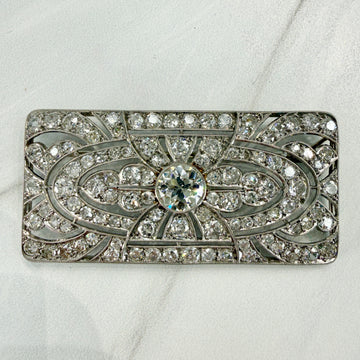 1925 Art Deco Old Cut Diamond Brooch Platinum - Jacob's Diamond and Estate Jewelry