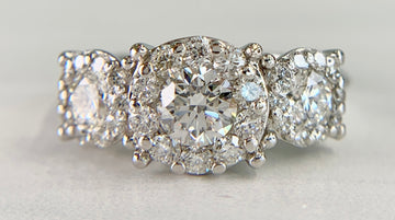 3 Stone Diamond Halo Ring Platinum
