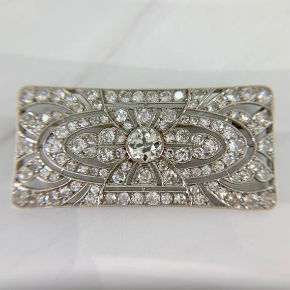 1925 Art Deco Old Cut Diamond Brooch Platinum - Jacob's Diamond and Estate Jewelry