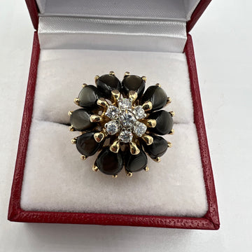 Black Star Sapphire Diamond Yellow Gold Cocktail Ring