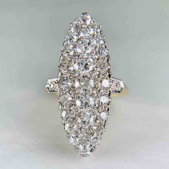 Edwardian French Navette Diamond Cluster Ring Circa 1900 - Jacob's Diamond and Estate Jewelry