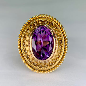 1880s Victorian Etruscan Revival Amethyst 14k Gold Ring - Jacob's Diamond and Estate Jewelry
