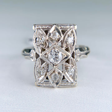 1930's Art Deco Old European Cut Diamond Dinner Ring 14k
