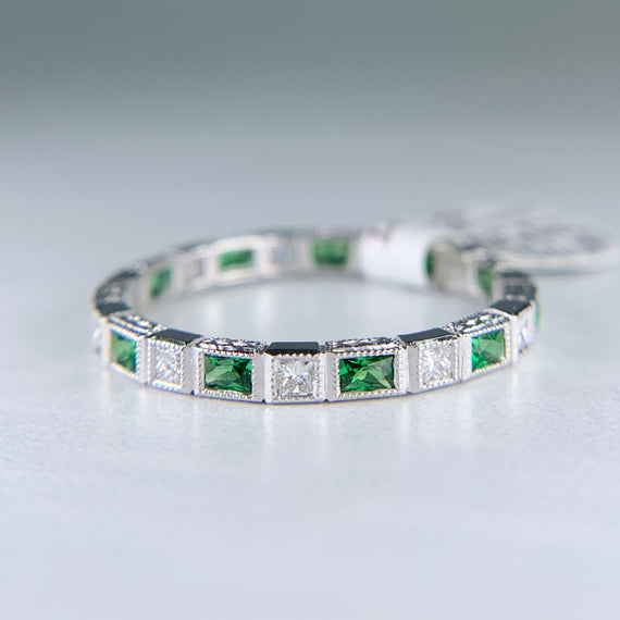 Tsavorite and Diamond Eternity Band Ring 18k - Jacob's Diamond and Estate Jewelry