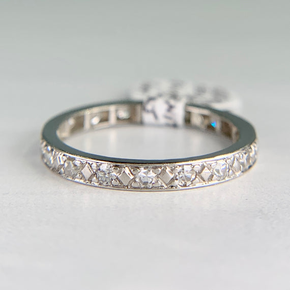 1930's Art Deco Engraved Diamond Eternity Band Ring Platinum