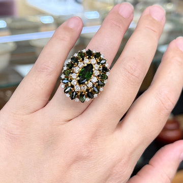 Cindy Royce Green Tourmaline Diamond 18k Yellow Gold Cocktail Ring Circa 1980s - Jacob's Diamond and Estate Jewelry