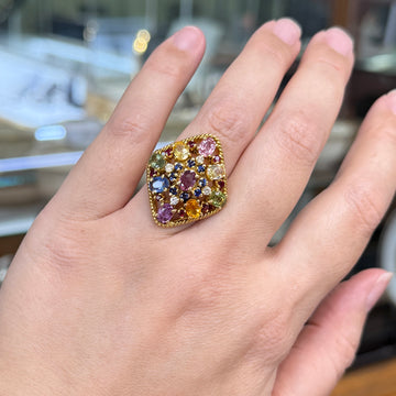 Vintage Multi-Color Sapphire and Diamond Statement Ring 18k - Jacob's Diamond and Estate Jewelry