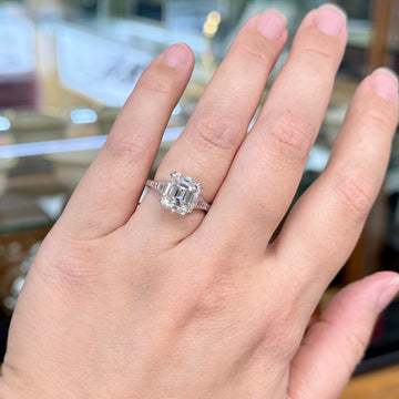 GIA Report Certified 4.09 Emerald Cut Diamond Platinum Engagement Ring - Jacob's Diamond and Estate Jewelry