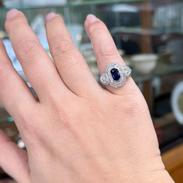 Edwardian Unheated Sapphire Diamond Platinum Ring - Jacob's Diamond and Estate Jewelry