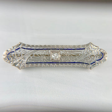 1925 Antique Art Deco Filigree Old European Cut Diamond Brooch 14k White Gold - Jacob's Diamond and Estate Jewelry