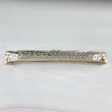 1925 Antique Art Deco Filigree Old European Cut Diamond Brooch 14k White Gold - Jacob's Diamond and Estate Jewelry