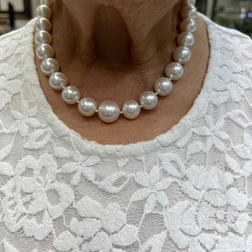 Graduated South Sea Pearl Diamond Platinum Necklace - Jacob's Diamond and Estate Jewelry