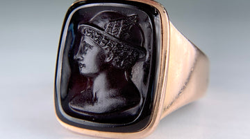 Antique Engraved 1888 Sardonyx Intaglio Ring 14k Yellow Gold